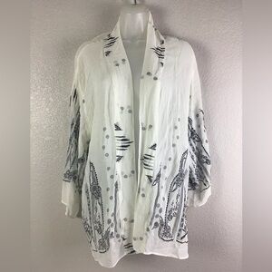 Citron Santa Monica Silk B/W Art Deco Kimono Top Size Small
